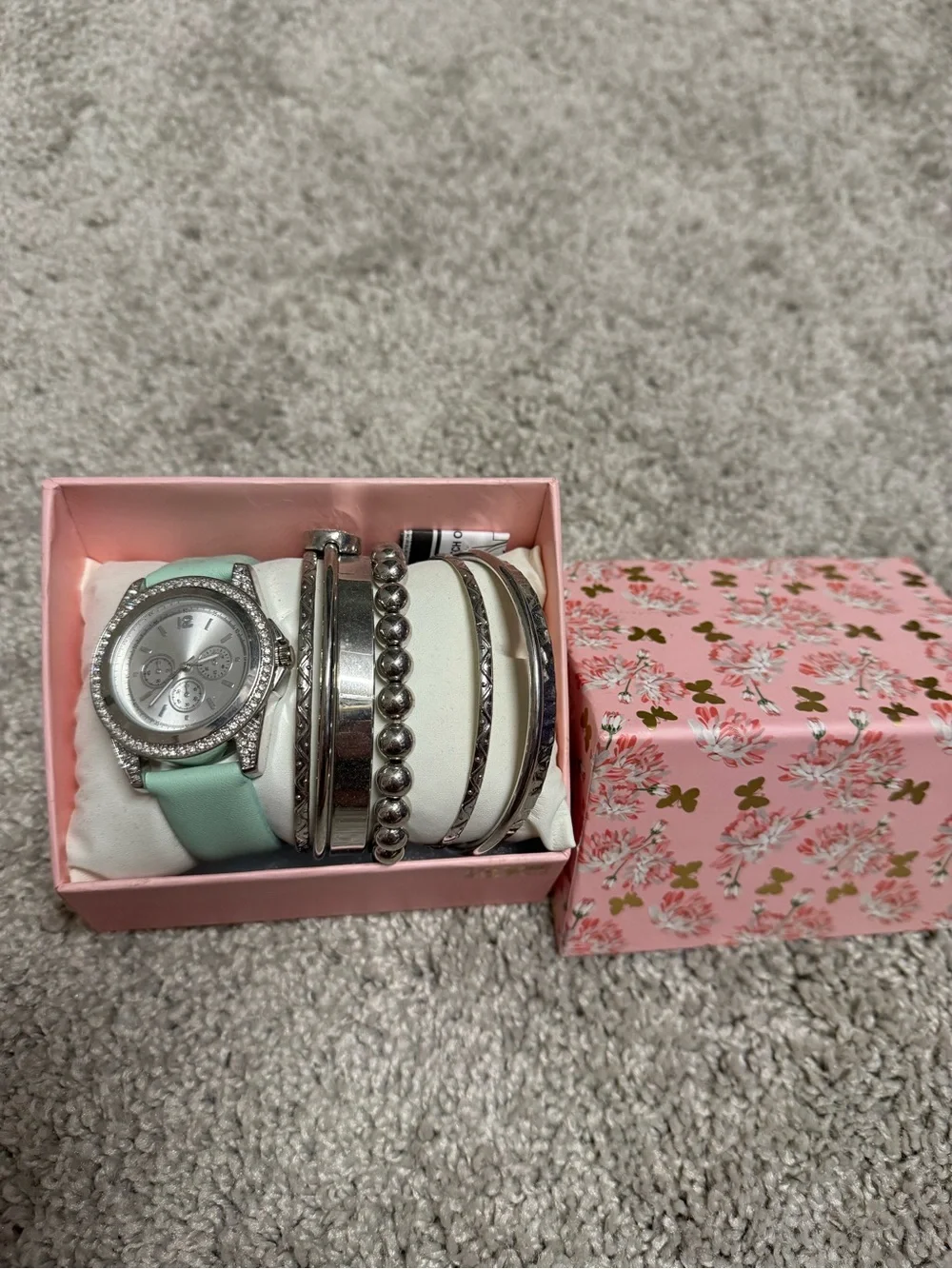Womens Mint Green Watch and Silver Bracelet Set